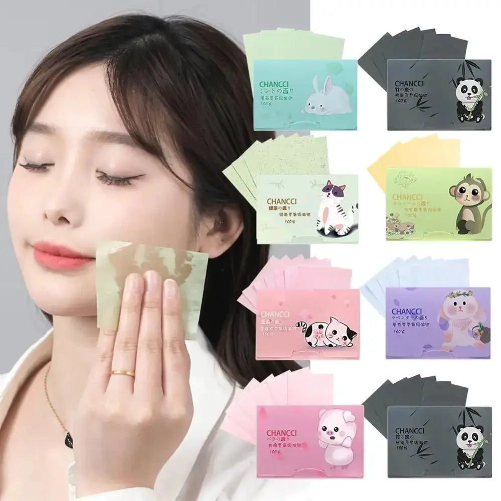 100PCS Fragrance Facial Oil Absorbing Paper Natural Green Tea Bamboo Charcoal Oil Blotting Paper Portable Facial Absorbent Paper by All Mart Bristol Ltd