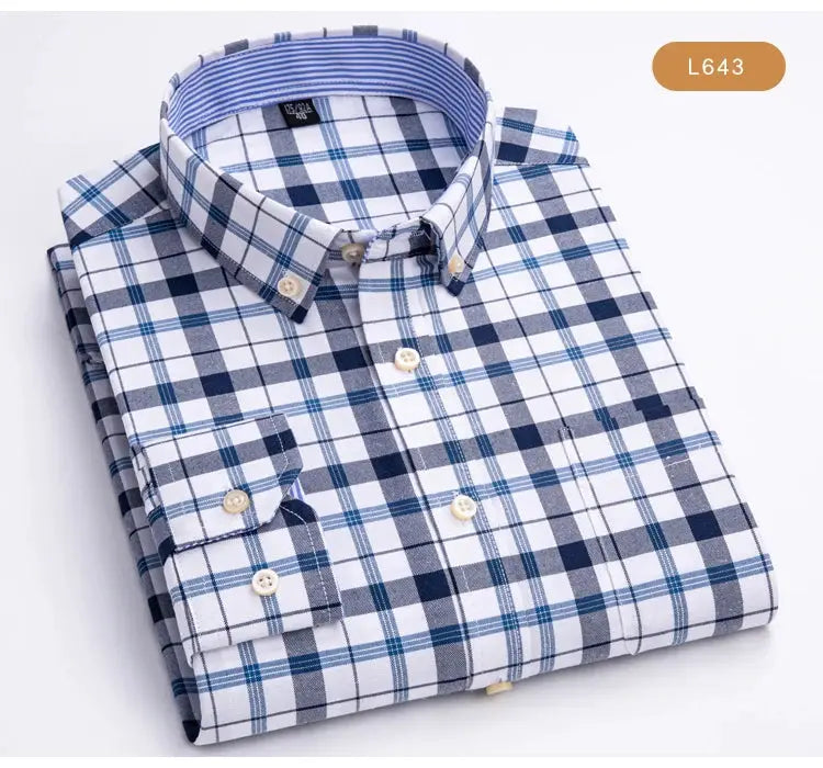 Men's Trendy Plaid Striped Lapel Collar Design Cotton Dress Shirts, Long Sleeve Casual Button Up Commuter Shirt For Spring/Fall by All Mart Bristol Ltd