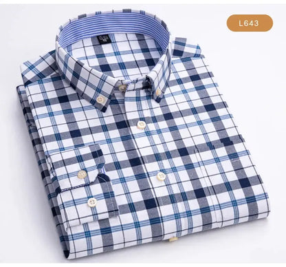 Men's Trendy Plaid Striped Lapel Collar Design Cotton Dress Shirts, Long Sleeve Casual Button Up Commuter Shirt For Spring/Fall by All Mart Bristol Ltd