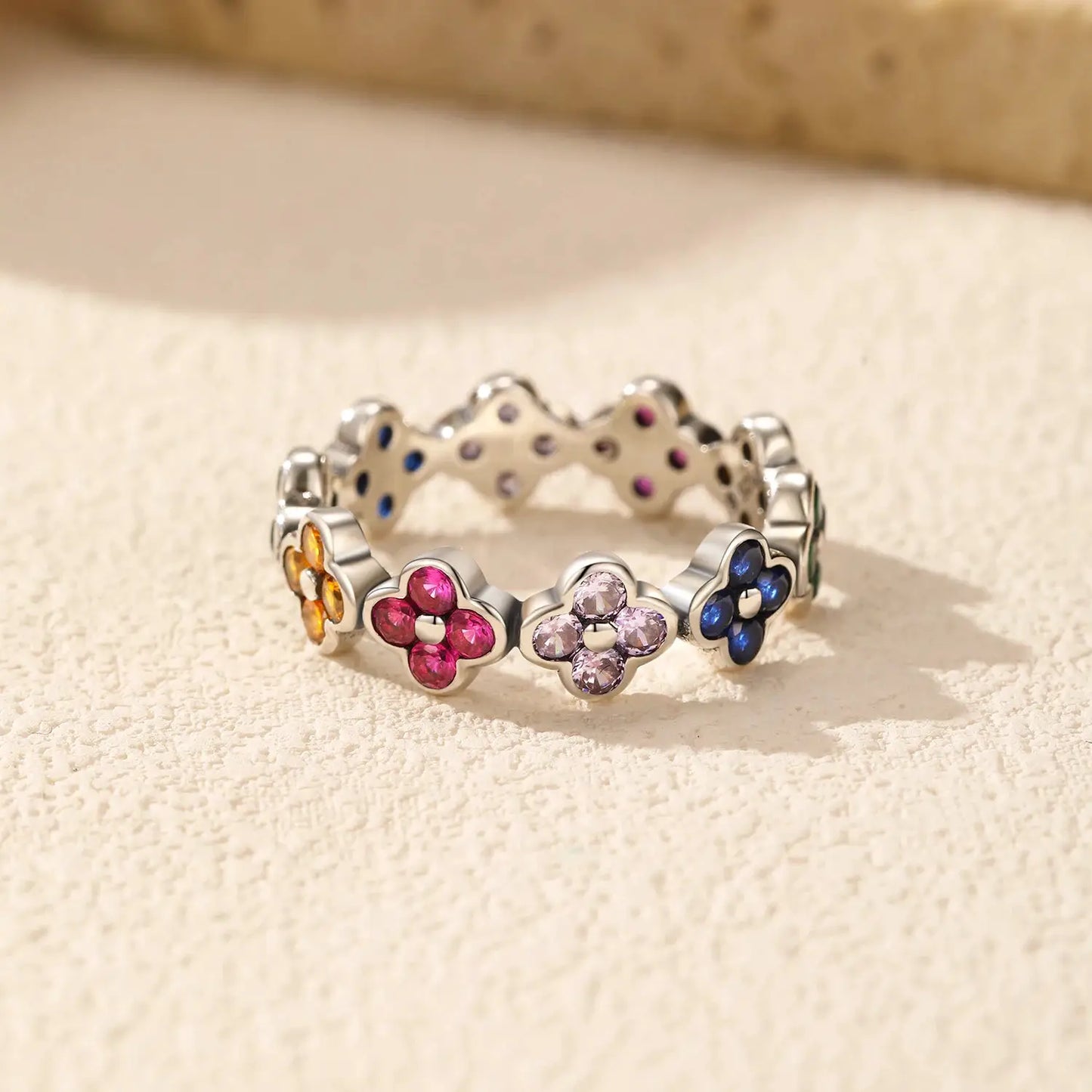 MODIAN 925 Sterling Silver Sweet Rainbow Color Zirconia Lucky Four Leaf Clover Fashion Finger Rings For Women Fine Jewelry by All Mart Bristol Ltd