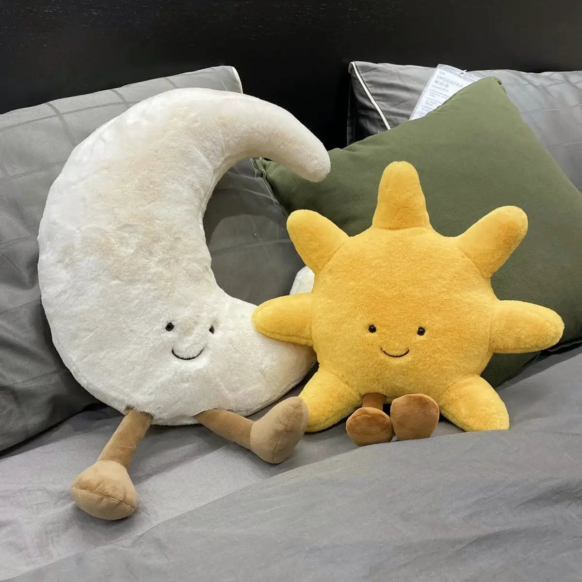 Adorable Smile Face White Moon Yellow Sun Plushie Stuffed Cute Cartoon Weather Plush Toy for Kid Bedroom Decor Sofa Throw Pillow by All Mart Bristol Ltd