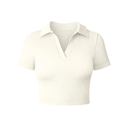 Women's T Shirt Sexy Short Sleeved Polo Shirt Casual Sports Tennis Shirt Tight Fit Fitness Yoga Top Ladies top by All Mart Bristol Ltd