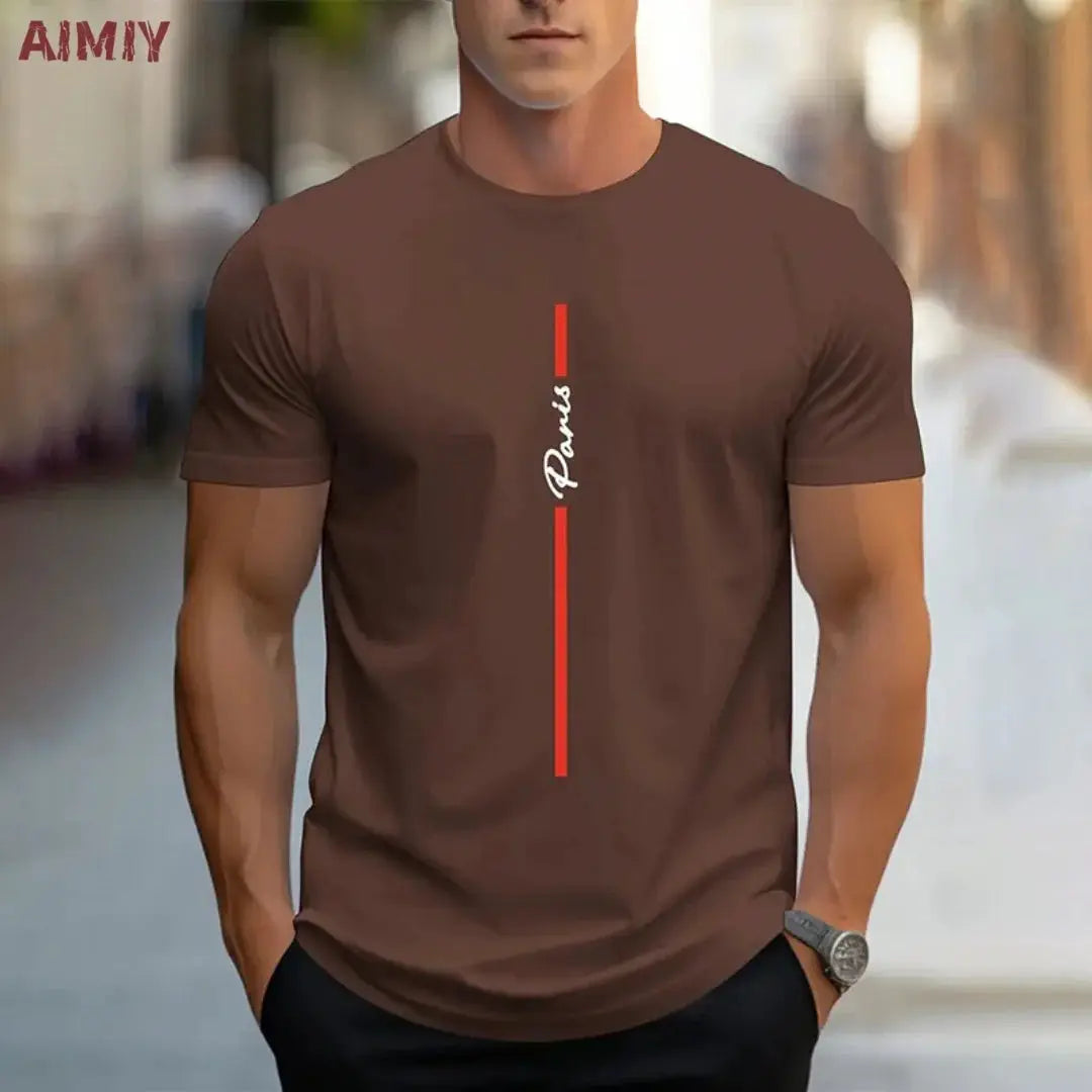 Summer Men's T-shirt Top Casual Loose Fit Oversized T-shirt PARI Letter Pattern Printed Round Neck Short Sleeved Homme Vêtement by All Mart Bristol Ltd