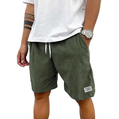 Summer Men's Solid Corduroy Shorts with Drawstring Casual Elastic Waist Fit for Outdoor Daily Activities Streetwear by All Mart Bristol Ltd