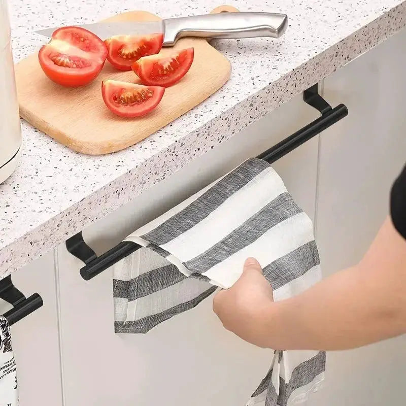 Towel Rod Steel Metal Wire Over Cabinet Towel Rack Storage Organizer Bathroom Door Hanging Towel Rack Punch-free Rag Hanger by All Mart Bristol Ltd
