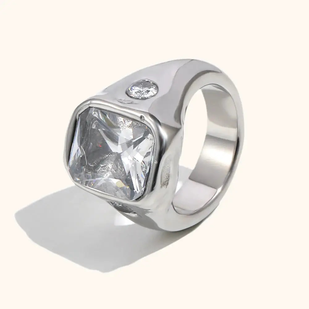 La. Muses Luxury Shiny Round Zircon Irregular Stainless Steel Women's Ring PVD Gold Plated Fashion Jewelry Accessories by All Mart Bristol Ltd