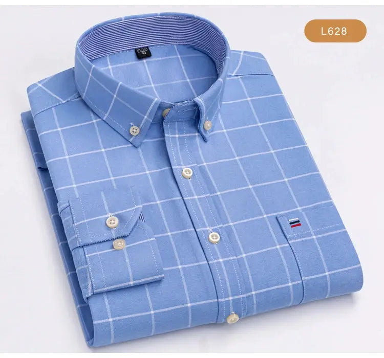 Men's Trendy Plaid Striped Lapel Collar Design Cotton Dress Shirts, Long Sleeve Casual Button Up Commuter Shirt For Spring/Fall by All Mart Bristol Ltd