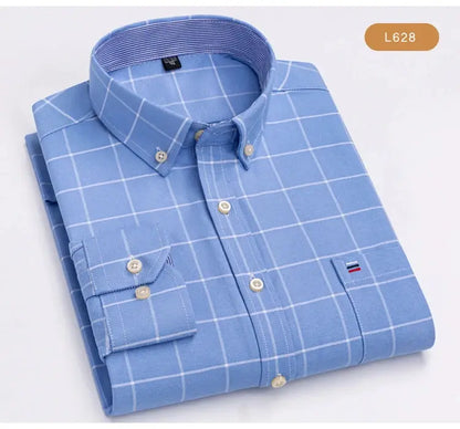 Men's Trendy Plaid Striped Lapel Collar Design Cotton Dress Shirts, Long Sleeve Casual Button Up Commuter Shirt For Spring/Fall by All Mart Bristol Ltd