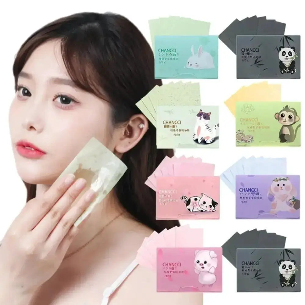 100PCS Fragrance Facial Oil Absorbing Paper Natural Green Tea Bamboo Charcoal Oil Blotting Paper Portable Facial Absorbent Paper by All Mart Bristol Ltd