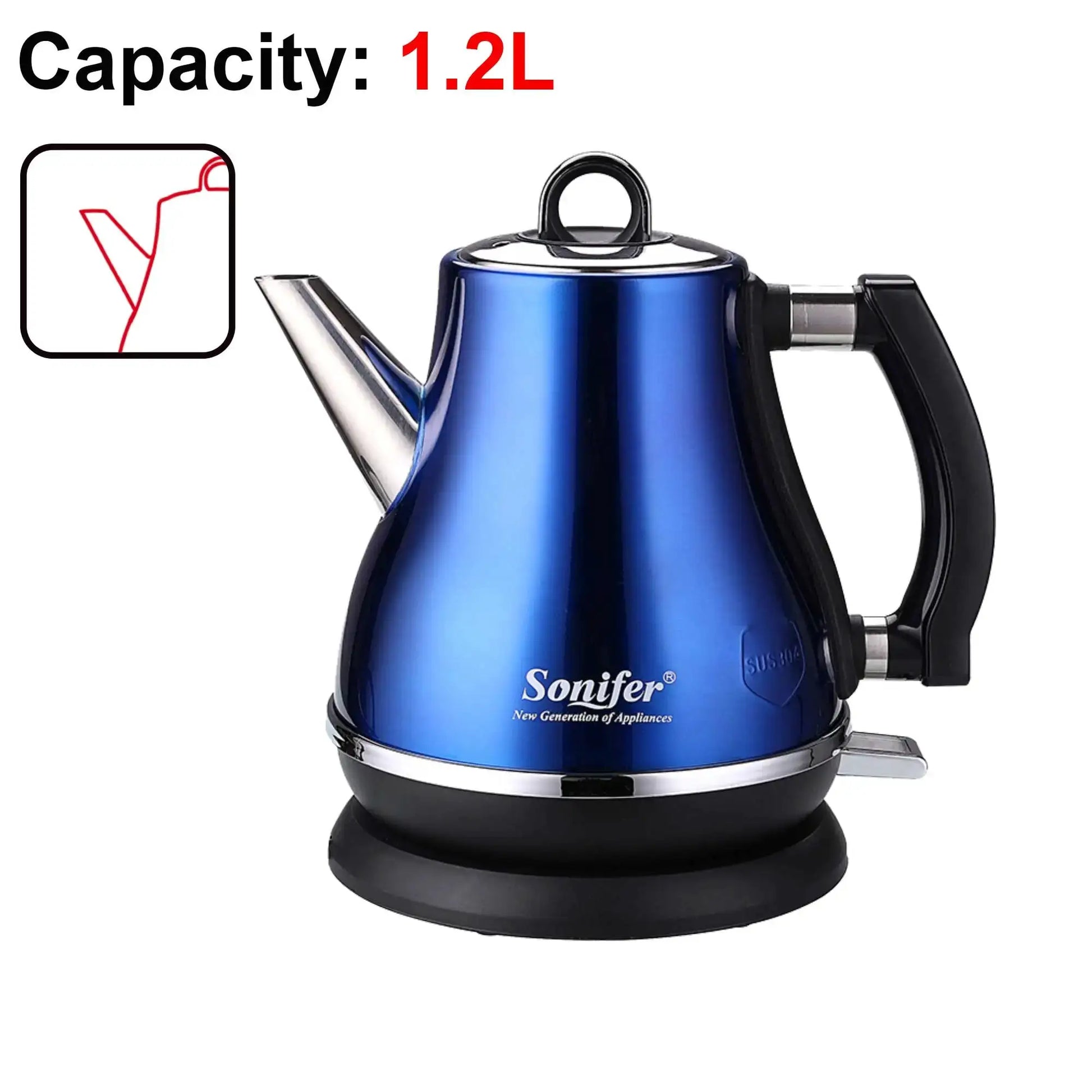 1.2L Colorful 304 Stainless Steel Electric Kettle 1500W Household 220V Quick Heating Electric Boiling Tea Pot Sonifer by All Mart Bristol Ltd