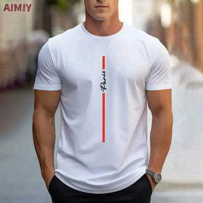Summer Men's T-shirt Top Casual Loose Fit Oversized T-shirt PARI Letter Pattern Printed Round Neck Short Sleeved Homme Vêtement by All Mart Bristol Ltd