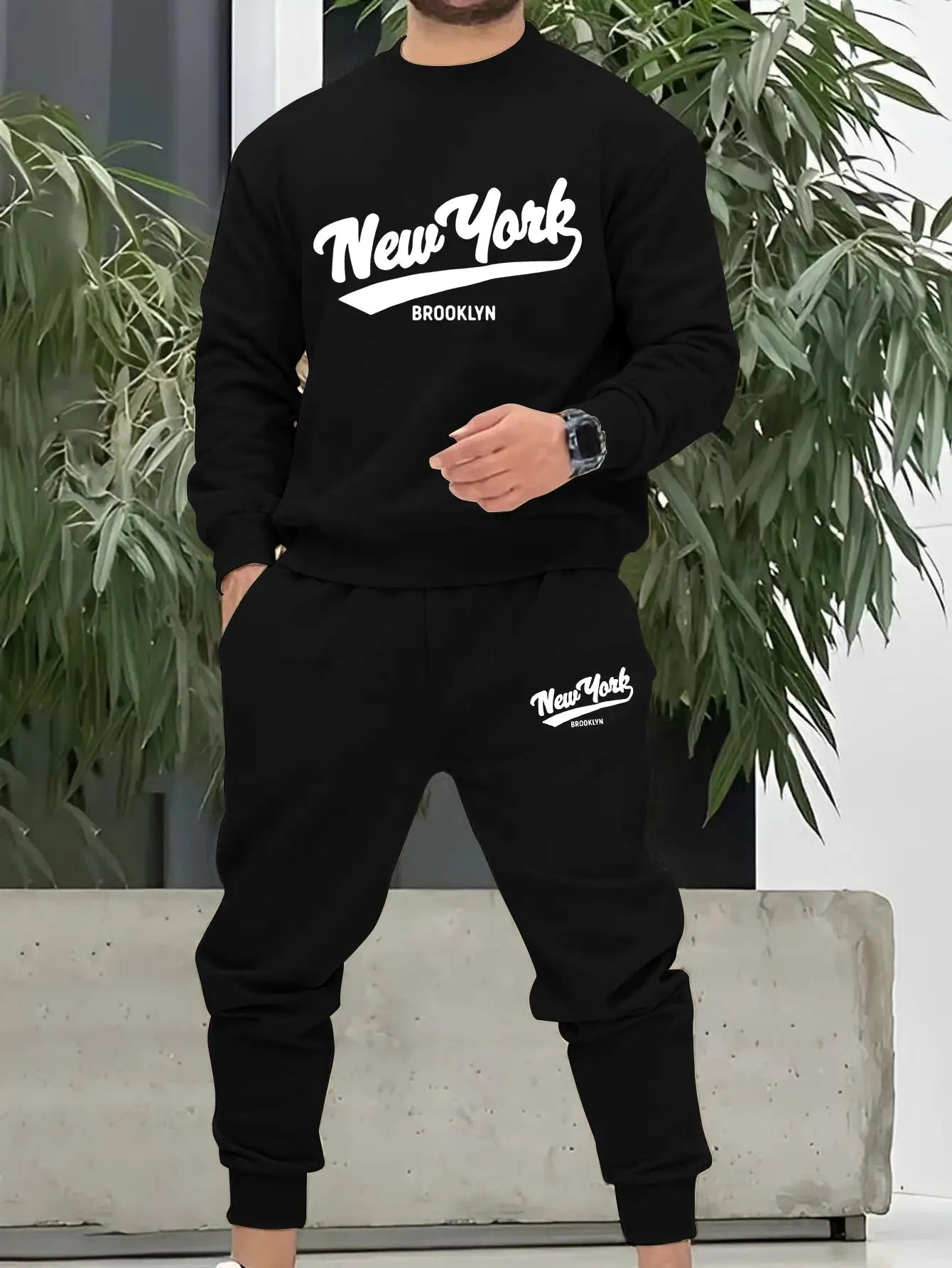 Autumn Trendy New Sweatshirt Men's Loose Daily Casual Fit With New York Letter Printed Hundred Long Sleeve Sweatshirt Set by All Mart Bristol Ltd
