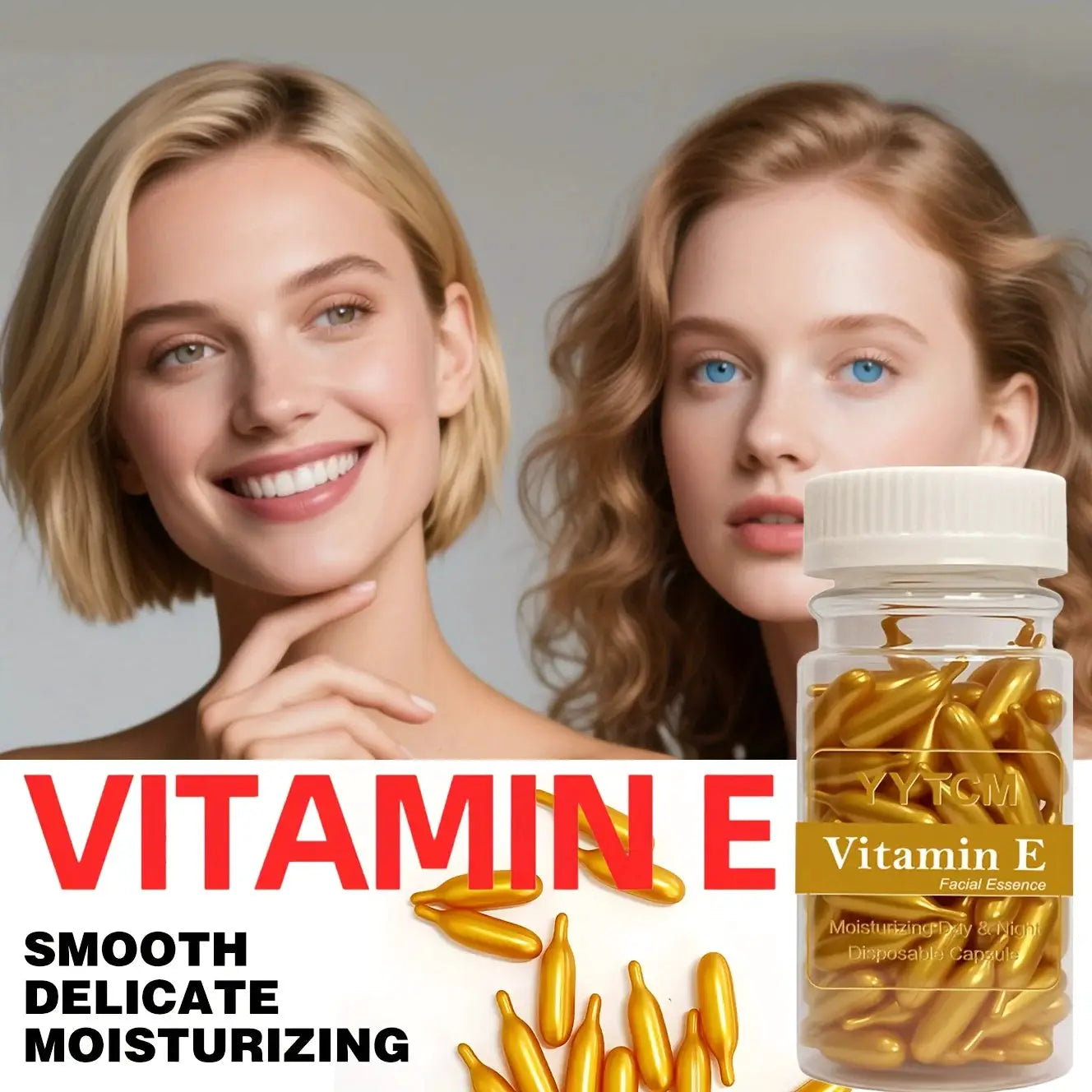 Vitamin E Serum Capsules, Single-Use Essence Capsules, Hydrating and Moisturizing Facial Skin 90 Capsules/Bottle - 1 Bottle by All Mart Bristol Ltd