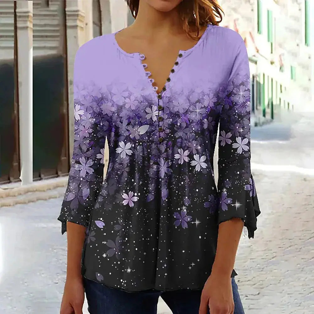 Women'S V-Neck Button-Down T-Shirt Street Trend Top Fashion V-Neck Clothing Printed Women'S T-Shirt Casual Everything T-Shirt by All Mart Bristol Ltd