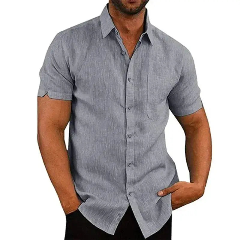 Summer Polo Collar Solid Short Sleeve Button Men's Shirt Men's Clothing by All Mart Bristol Ltd