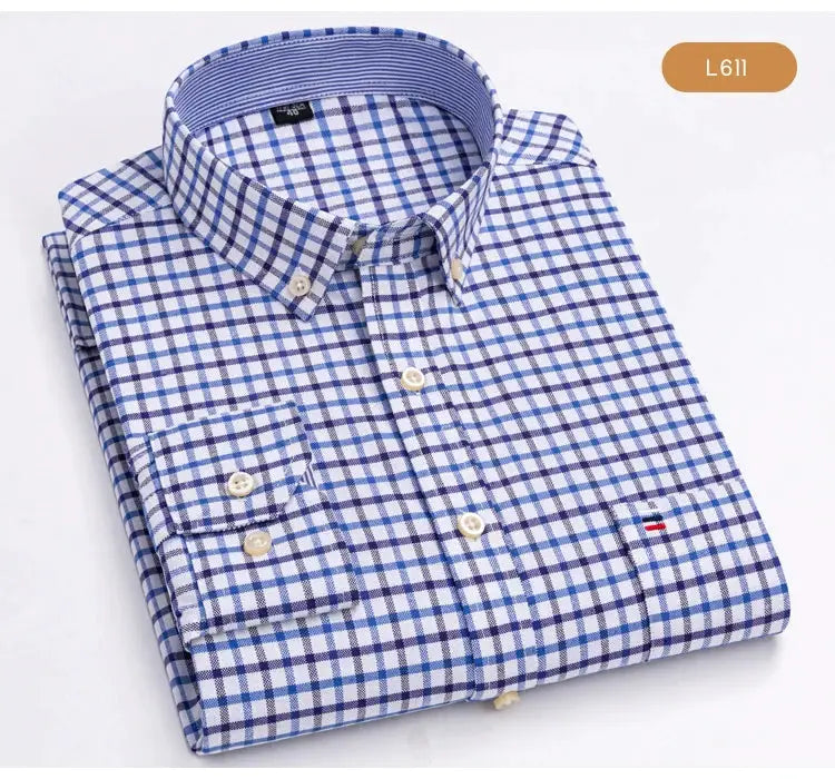 Men's Trendy Plaid Striped Lapel Collar Design Cotton Dress Shirts, Long Sleeve Casual Button Up Commuter Shirt For Spring/Fall by All Mart Bristol Ltd