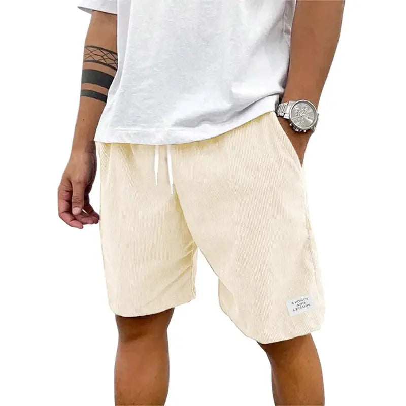 Summer Men's Solid Corduroy Shorts with Drawstring Casual Elastic Waist Fit for Outdoor Daily Activities Streetwear by All Mart Bristol Ltd