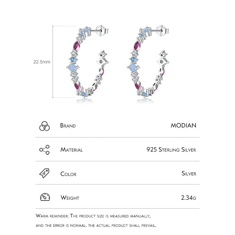 Modian Authentic 925 Sterling Silver Rainbow Color Zirconia Charm Stud Earrings For Women Ear Studs Wedding Gift Fine Jewelry by All Mart Bristol Ltd