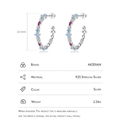 Modian Authentic 925 Sterling Silver Rainbow Color Zirconia Charm Stud Earrings For Women Ear Studs Wedding Gift Fine Jewelry by All Mart Bristol Ltd