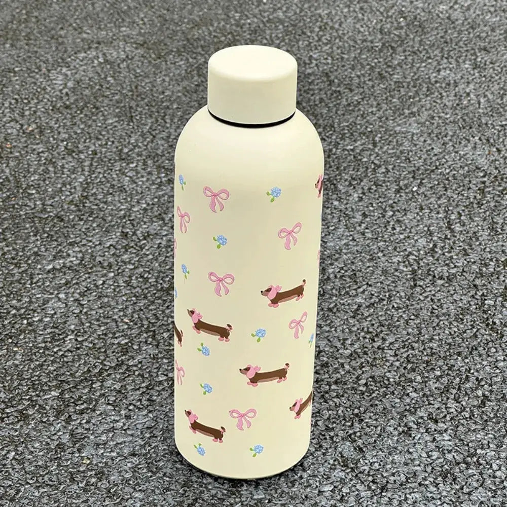 500ml Insulated Cup Stainless Steel Bowknot Dachshund Water Bottle Double Wall Small-mouth Travel Insulated Flask Daily Travel by All Mart Bristol Ltd