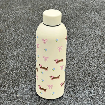 500ml Insulated Cup Stainless Steel Bowknot Dachshund Water Bottle Double Wall Small-mouth Travel Insulated Flask Daily Travel by All Mart Bristol Ltd