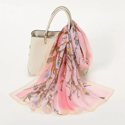 Plum Blossom Pattern Simulation Silk Scarf Women's Chiffon Scarf Long Gauze Scarf Sunscreen Shoulder Bag Headscarf by All Mart Bristol Ltd