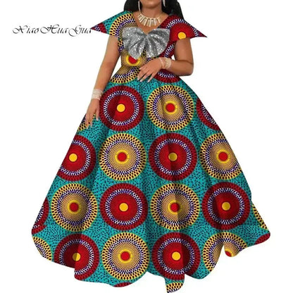 Bazin Riche African Print Dresses for Women Short Sleeve Long Wedding Dress Party Vestido Cotton Women African Clothing WY6098 by All Mart Bristol Ltd