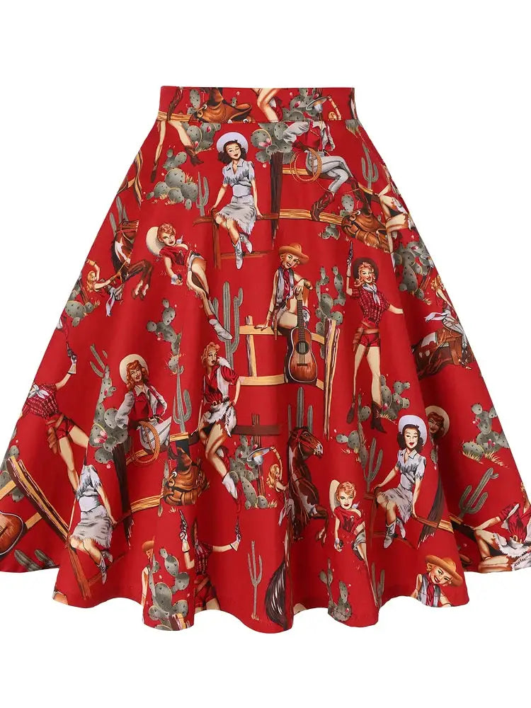2025 Summer Midi Skirt Runway Vintage Rockabilly Sundress Red Womens Sexy Pinup 50S Cotton Polka Dot Pattern Skater Streetwear by All Mart Bristol Ltd