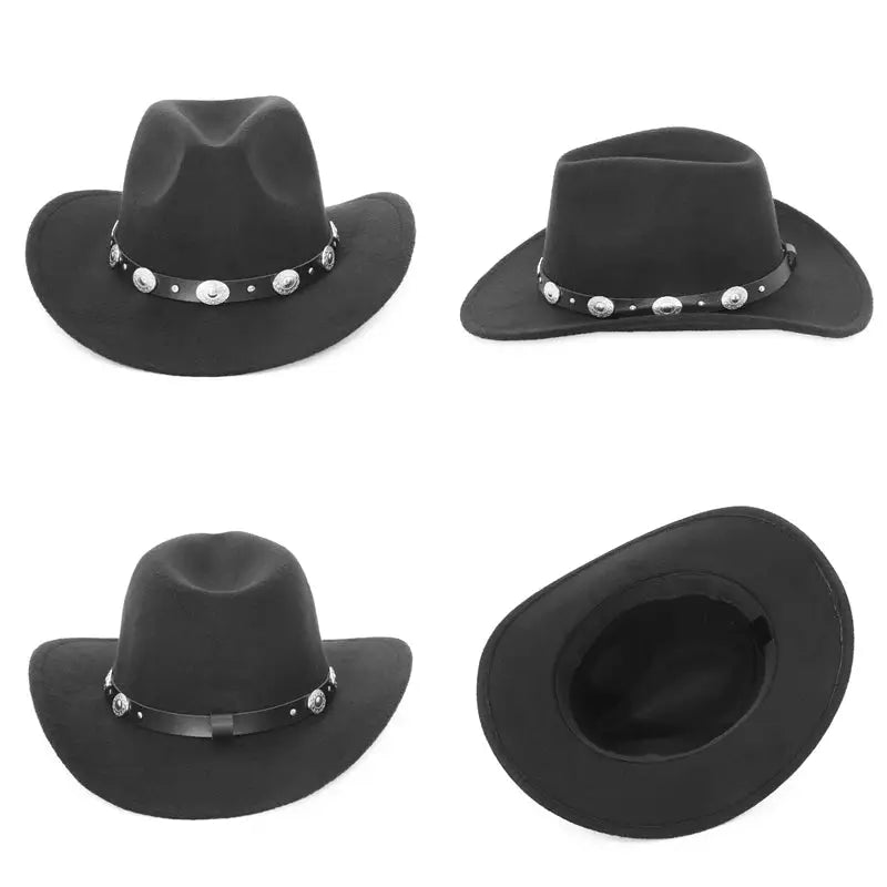 New Vintage Western Women Cowboy Hat For Men Wide Brim Cowboy Jazz Cap With Leather Belt Sombrero Cap Four Seasons by All Mart Bristol Ltd