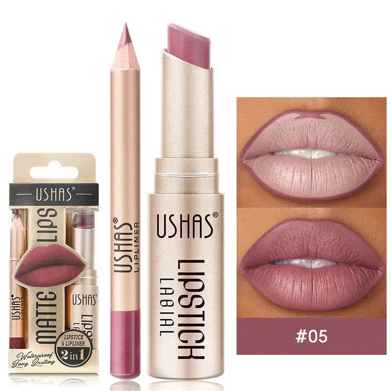 USHAS 12 Color Lip Liner + LIPSTICK Set Easy Coloring Matte Lipstick Long lasting nude red lipstick by All Mart Bristol Ltd