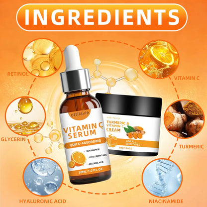 Ottilavie Turmeric & VC Cream+Serum Skincare Duo Set, ace/Neck/Body,Unisex,All Skin Types, Lightweight Daily,Non-greasy by All Mart Bristol Ltd