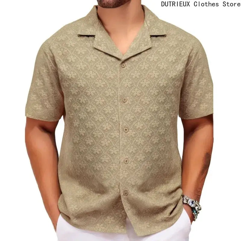 Jacquard Fabric Cuban Collar Short-sleeved Shirts【 Luxury Men's Wear 】 High-quality Business Casual Shirts for Men in Summer by All Mart Bristol Ltd