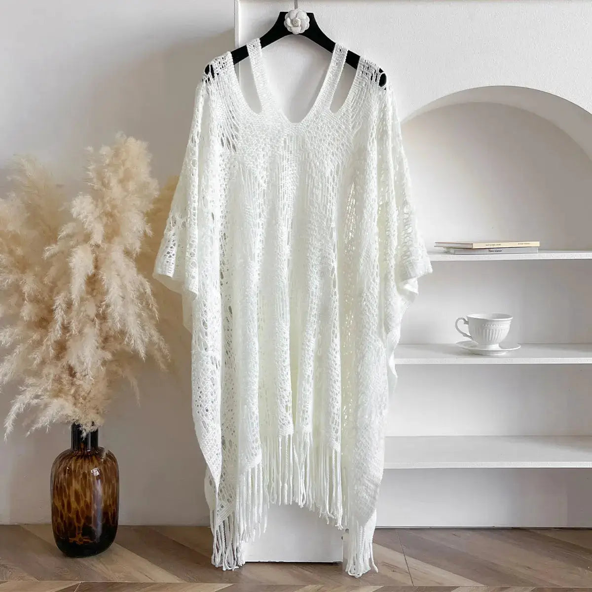 New Spring and Summer Fashion Women's Fringed Knitted Shawl Women Hollow out Solid Color Capes Knitted Pullover by All Mart Bristol Ltd