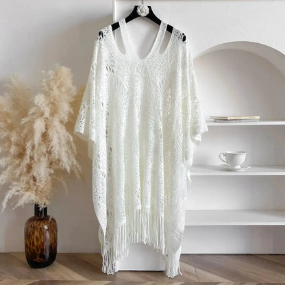 New Spring and Summer Fashion Women's Fringed Knitted Shawl Women Hollow out Solid Color Capes Knitted Pullover by All Mart Bristol Ltd
