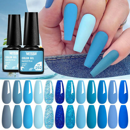 12PCS Nail Polish Gel Set Blue Glitter Color UV Gel Nail Art Manicure Gel Kit Paint For DIY Professionals Varnsh Kit Supplies by All Mart Bristol Ltd
