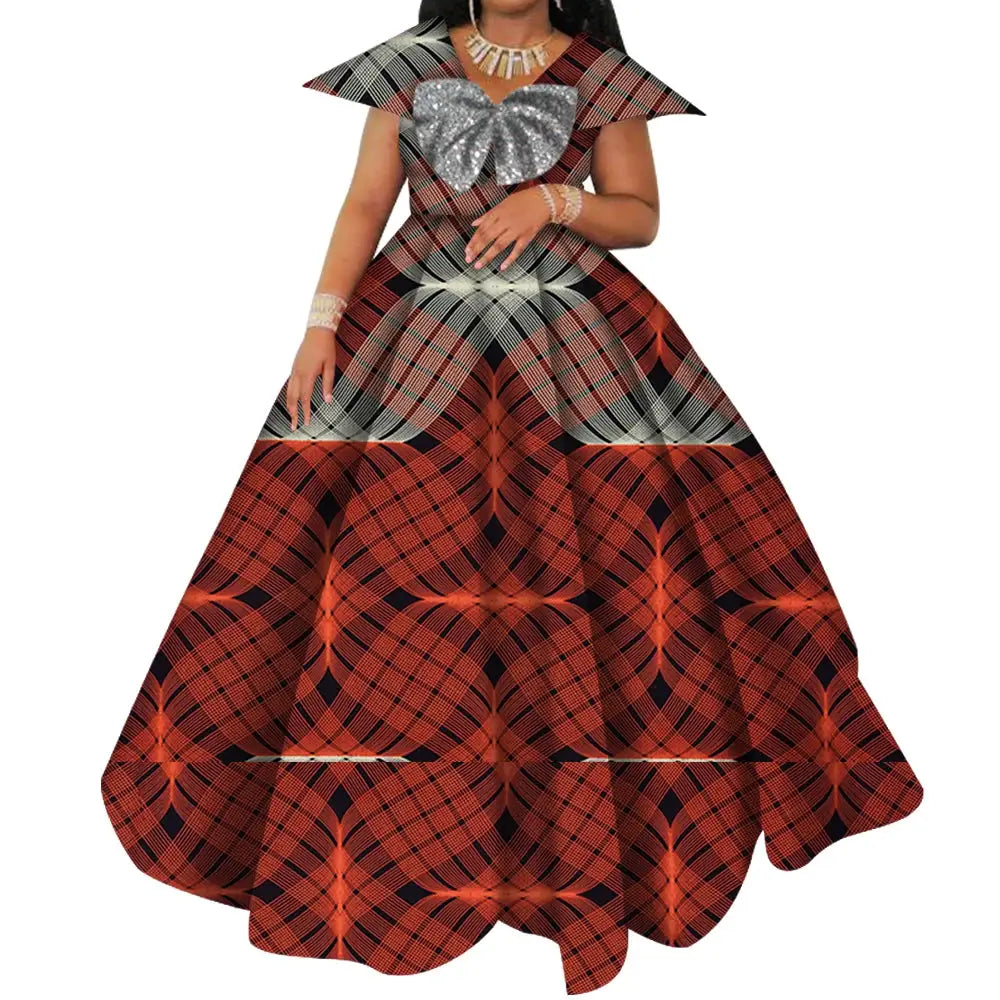 Bazin Riche African Print Dresses for Women Short Sleeve Long Wedding Dress Party Vestido Cotton Women African Clothing WY6098 by All Mart Bristol Ltd