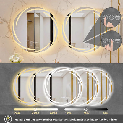 Anti-fog LED Bathroom Mirror Circle Backlit HD Wall Mounted Vanity Mirror Shatterproof 3 Colors Lights Adjust by All Mart Bristol Ltd
