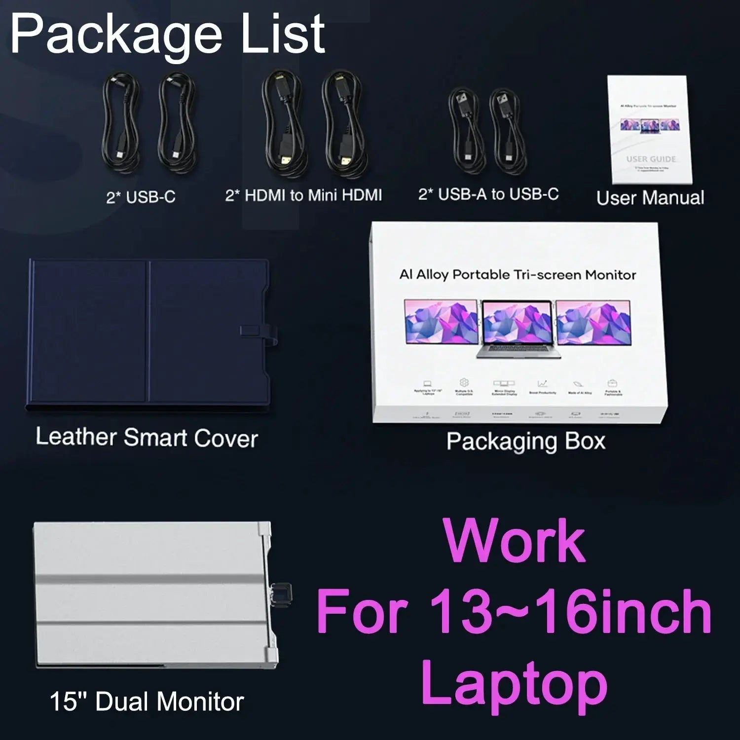 XIANWEI Portable Triple Monitor 14/15 inch Office Double Travel Dual Gaming Folding Extended Display Screen For Laptop Extension by All Mart Bristol Ltd