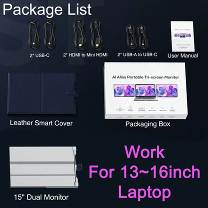 XIANWEI Portable Triple Monitor 14/15 inch Office Double Travel Dual Gaming Folding Extended Display Screen For Laptop Extension by All Mart Bristol Ltd