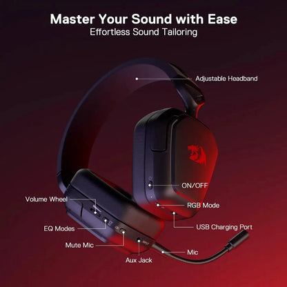 Redragon H868 3-Mode Wireless RGB Gaming Headset 7.1 Surround Sound 40 mm Drivers Noise-canceling Microphone Over-Ear Headphones by All Mart Bristol Ltd