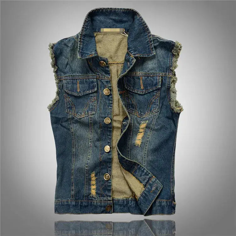 DIMUSI Summer Mens Ripped Denim Vest Male Tank Top Washed jeans waistcoat Man Retro Cowboy Hip Hop Sleeveless Jacket 6XL,YA564 by All Mart Bristol Ltd
