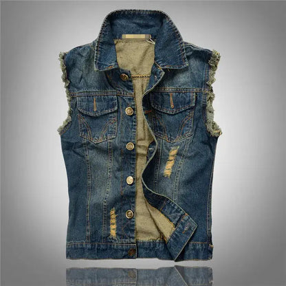 DIMUSI Summer Mens Ripped Denim Vest Male Tank Top Washed jeans waistcoat Man Retro Cowboy Hip Hop Sleeveless Jacket 6XL,YA564 by All Mart Bristol Ltd