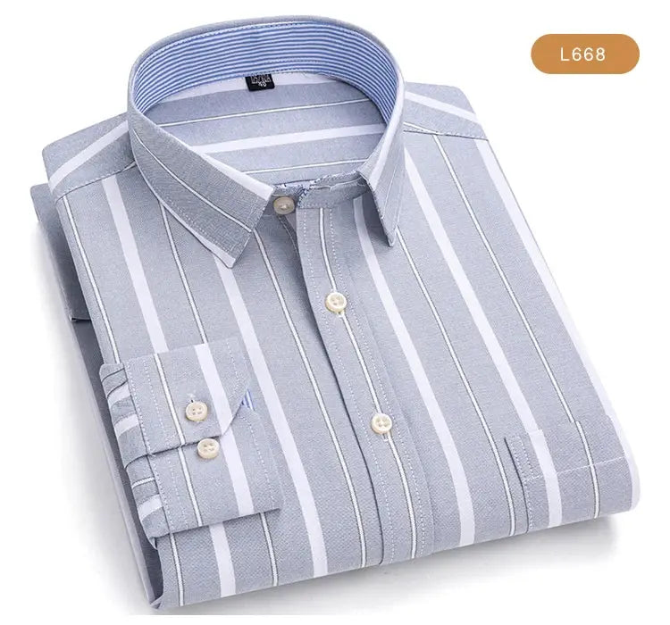 Men's Trendy Plaid Striped Lapel Collar Design Cotton Dress Shirts, Long Sleeve Casual Button Up Commuter Shirt For Spring/Fall by All Mart Bristol Ltd