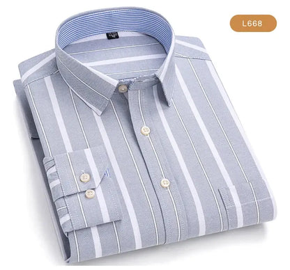 Men's Trendy Plaid Striped Lapel Collar Design Cotton Dress Shirts, Long Sleeve Casual Button Up Commuter Shirt For Spring/Fall by All Mart Bristol Ltd