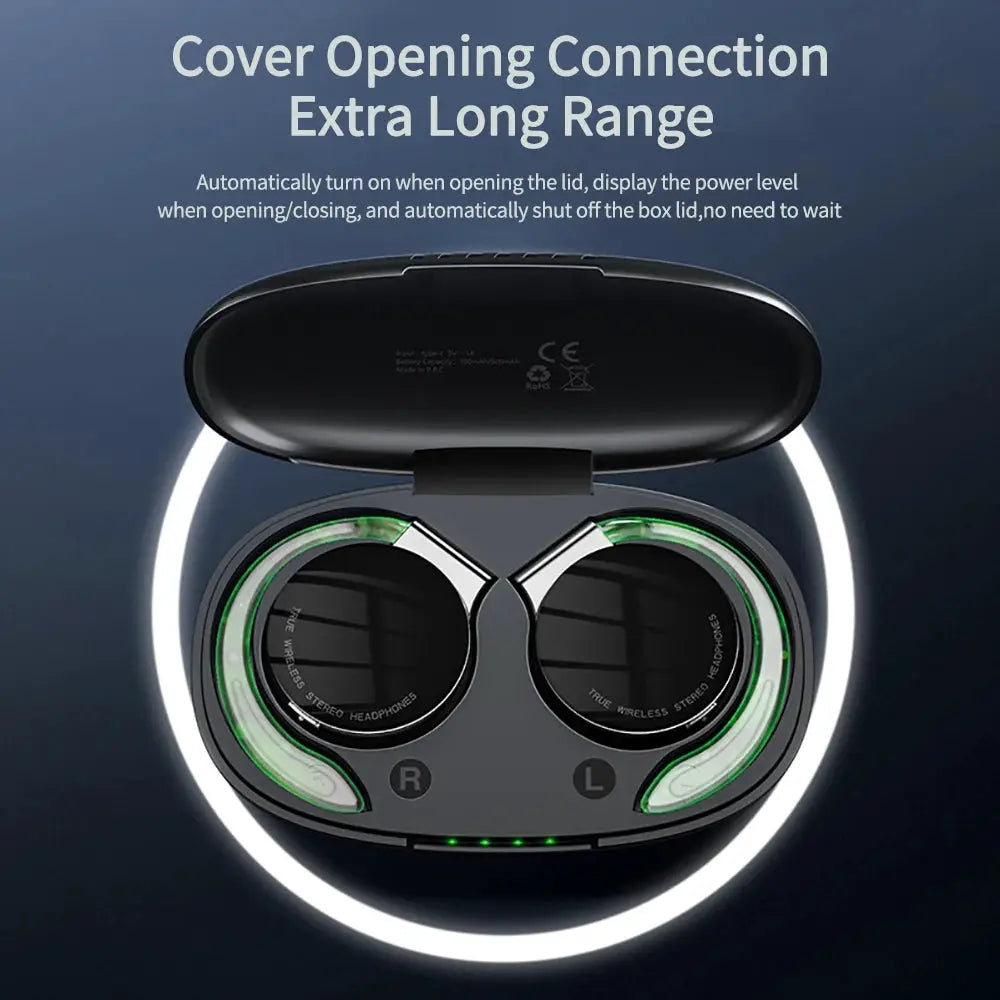 F2 TWS Bluetooth Earphones with Microphone Earhook Running Sports Call Headset LED Display HiFi Stereo Music Wireless Headphones by All Mart Bristol Ltd