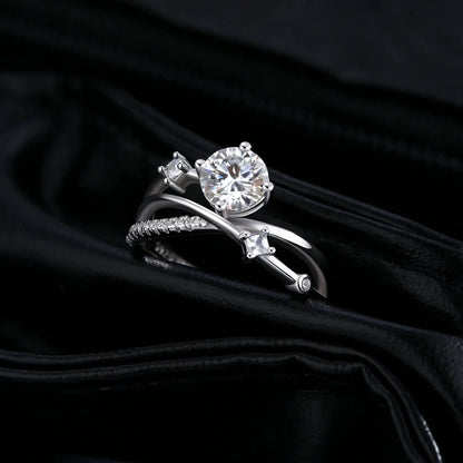 MODIAN 1CT VVS1 Clarity Moissanite Dazzling Ring 925 Sterling Silver e Multi-layer Lines Rings For Women Wedding Jewelry Gifts by All Mart Bristol Ltd