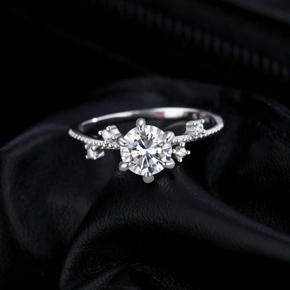 MODIAN 1CT Moissanite Ring 925 Sterling Silver Delicate Flower Six Claws Lab Created Diamond Rings For Women Wedding Jewelry by All Mart Bristol Ltd