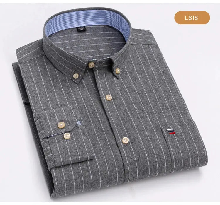Men's Trendy Plaid Striped Lapel Collar Design Cotton Dress Shirts, Long Sleeve Casual Button Up Commuter Shirt For Spring/Fall by All Mart Bristol Ltd