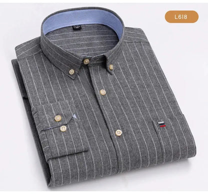 Men's Trendy Plaid Striped Lapel Collar Design Cotton Dress Shirts, Long Sleeve Casual Button Up Commuter Shirt For Spring/Fall by All Mart Bristol Ltd