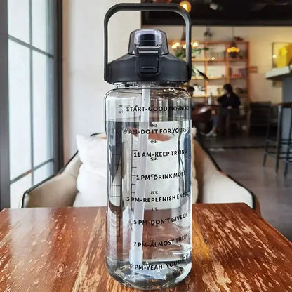 2L Water Bottle Portable Straw Plastic Water Cup for Outdoor Sports Fitness Adult High Value Big Fat Cup with Time Marker by All Mart Bristol Ltd